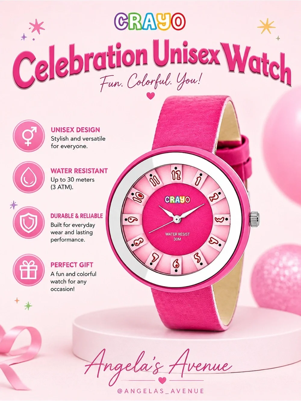 CRAYO Celebration Unisex Pink Watch